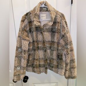 Thread & Supply Plaid Teddy Jacket - Cream and Gray